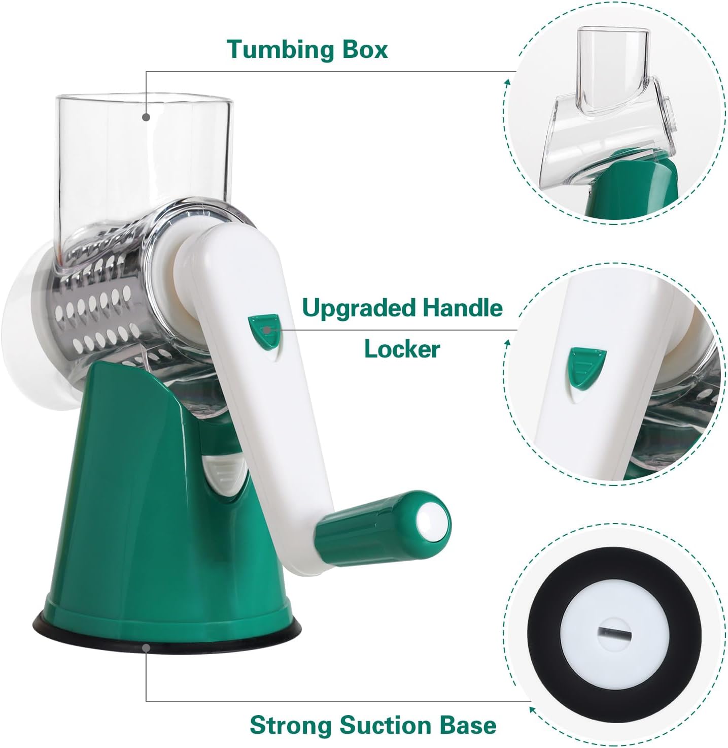 Cambom 5 in 1 Rotary Cheese Grater Hand Crank Cheese Shredder for Fresh Cheese, Vegetable, Nuts,Non-slip Suction Base, Black