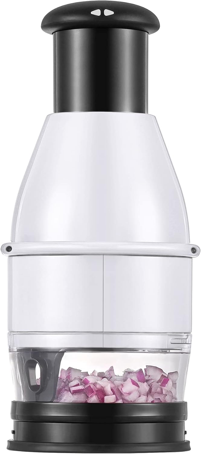 Geedel Food Chopper Vegetable Cutter, Easy to Clean Manual Veggie Onion Garlic Nut Chopper Dicer, Dishwasher Safe Vegetable Chopper with Container for Onions Nuts Garlic Veggies Salads, No BPA, White