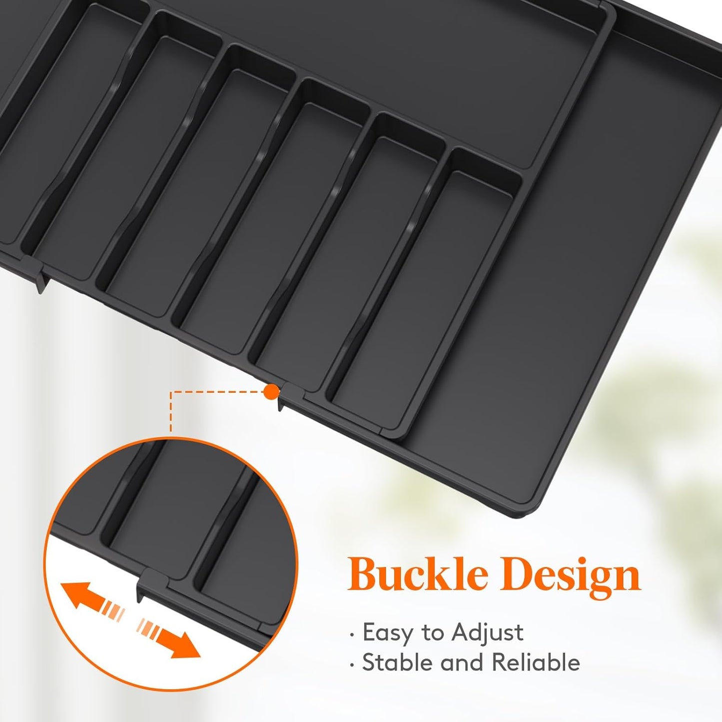 Lifewit Silverware Drawer Organizer, Expandable Utensil Tray for Kitchen, BPA Free Flatware and Cutlery Holder, Adjustable Plastic Storage for Spoons Forks Knives, 11-18 x 14", Black