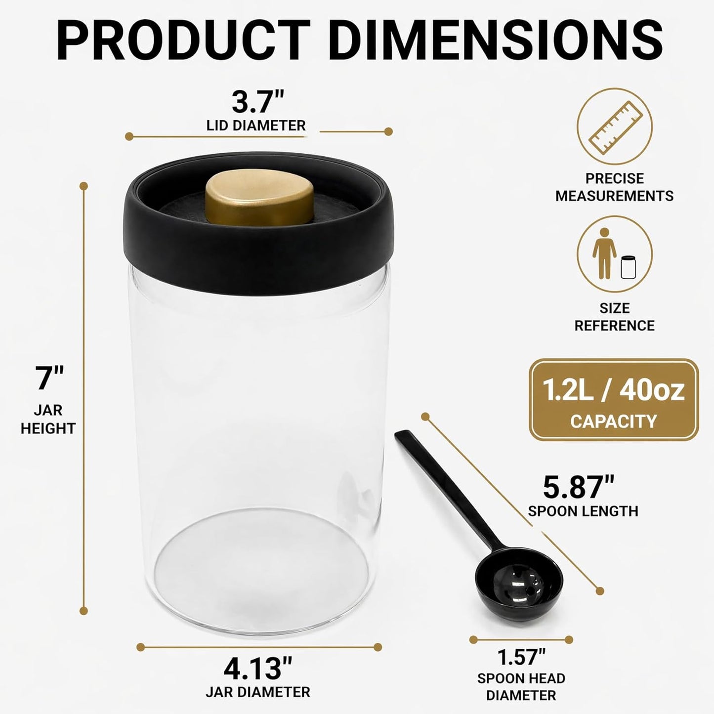 Glass Vacuum Coffee Canister, Push-Button Airtight Clear Coffee Bean Storage Container with Steel Scoop, 1.2L/16oz Food Jar for Coffee Beans, Tea & Herbs