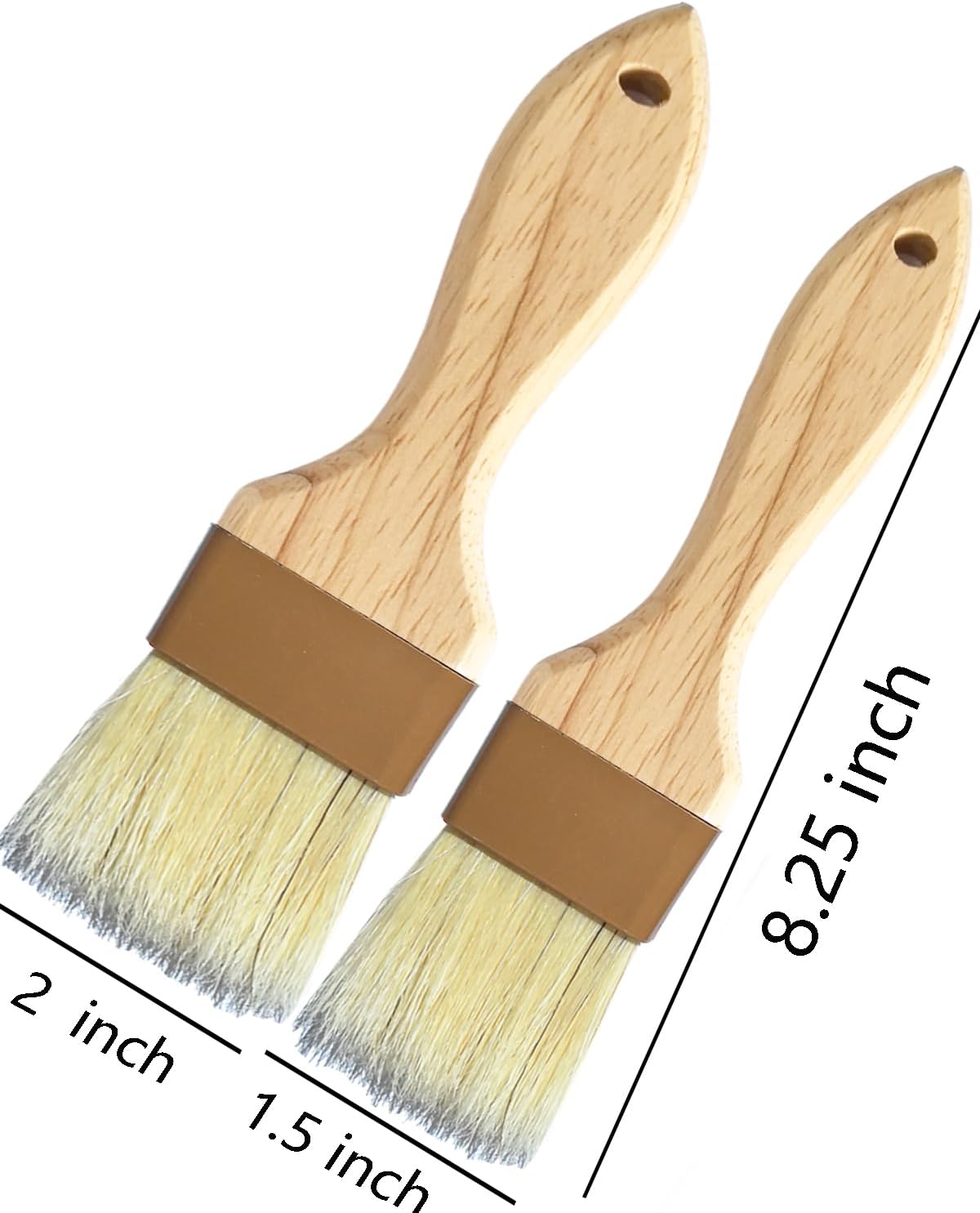 2" & 1.5" Non-Shedding Natural Boar Bristle Pastry & Basting Brush - Food-Grade, Heat-Resistant Cooking Gadgets for Baking, Grilling, Butter, Egg Wash, Oil, Sauce, Marinade, Roasting,Coffee