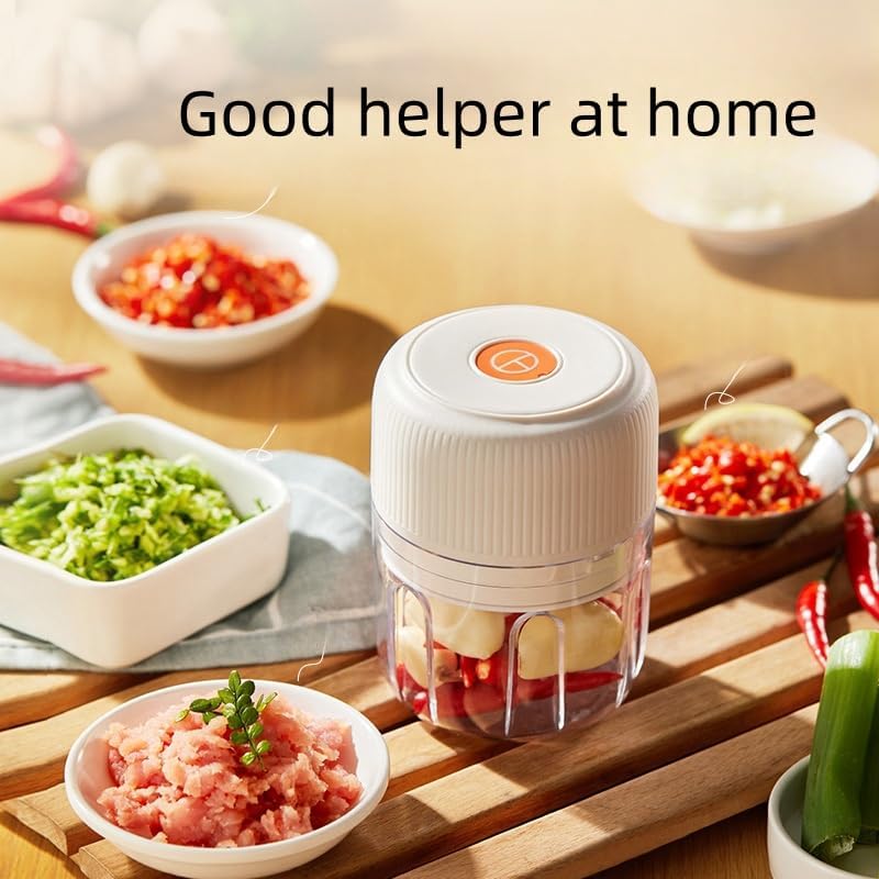 Electric Garlic Chopper, 250ML Food Chopper USB, Mini Vegetable Chopper, Garlic Mincer, Onion Chopper, Portable Small Food Processor (white), EDR00101