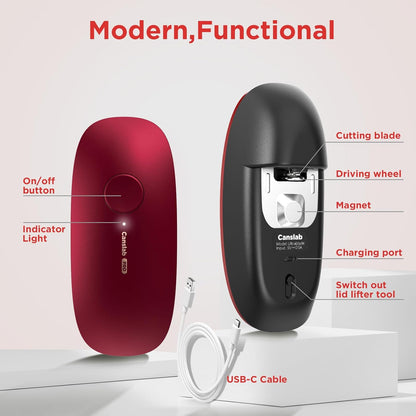 Canslab Ultrablade PRO Auto Stop Can Opener - Rechargeable Electric Can Opener for Kitchen for Seniors with Arthritis - One Touch Side Cut Opener, Smooth Edge, Handfree, Wall Mounted Small Size, Black