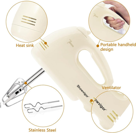 Showvigor Electric Hand mixer - 7 Adjustable Speed 180W Handheld Mixer Electric Whisk with 5 Stainless Steel Accessories, Turbo Boost/Self-Control Speed + Eject Button Food Beater for Cakes Eggs