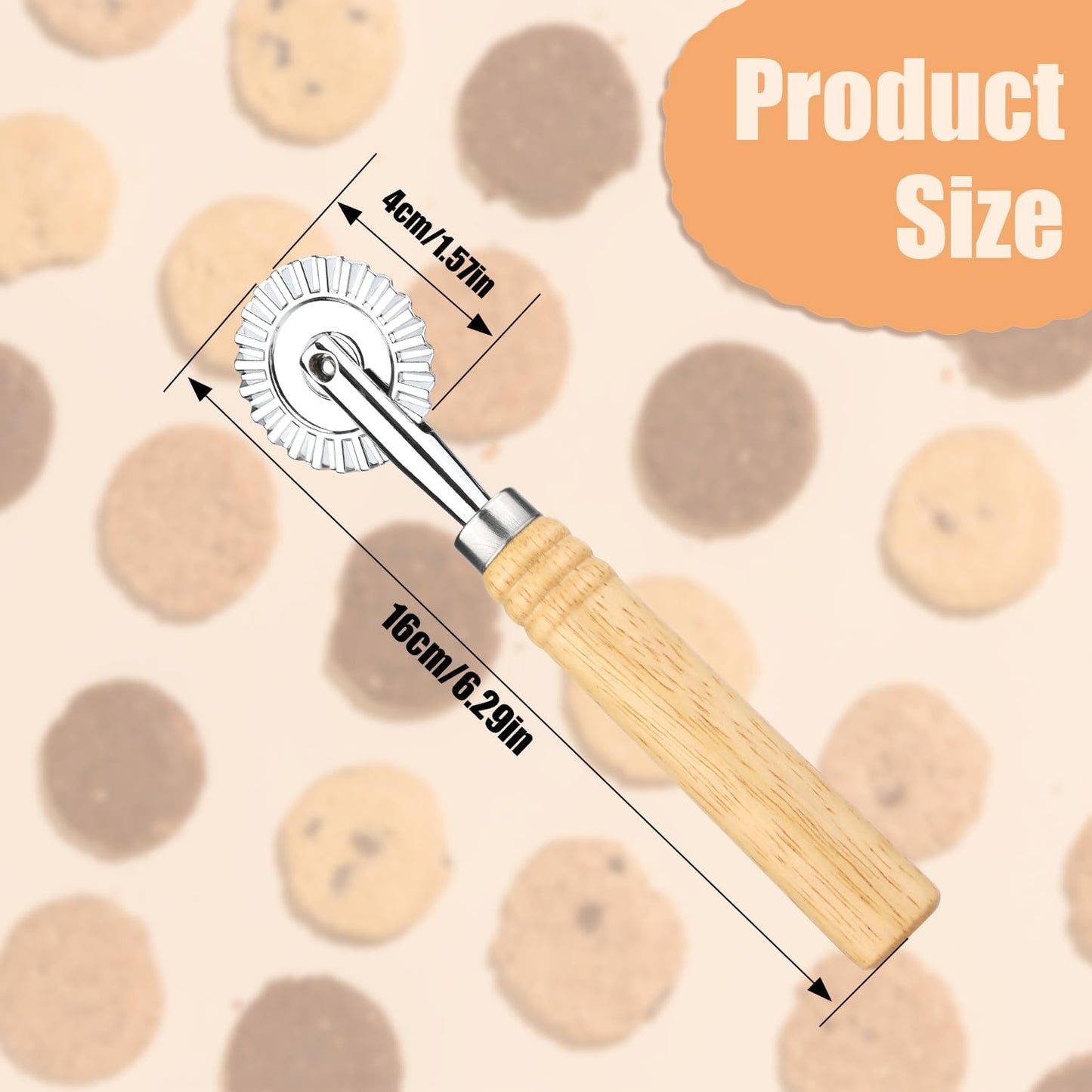 Pastry Cutter Wheel, Pasta Cutter Wheel with Wooden Handle and Fluted Ravioli Crimper Cutter Pizza Dumpling Lace Making Noodle Dough Cutter Roller Pastry Cutter Tool for Home and Kitchen