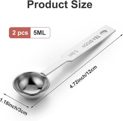2 PCS Teaspoon Measuring Spoon Set Stainless Steel Single Tablespoon Measuring Spoon Metal Long Handle Measuring Spoons, Kitchen Gadgets for Cooking & Baking (1/3 tbsp | 5 ml |5 cc| 1/6 oz)