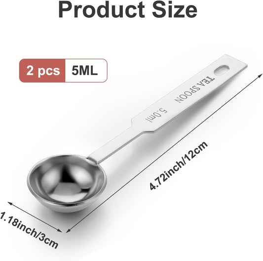 2 PCS Teaspoon Measuring Spoon Set Stainless Steel Single Tablespoon Measuring Spoon Metal Long Handle Measuring Spoons, Kitchen Gadgets for Cooking & Baking (1/3 tbsp | 5 ml |5 cc| 1/6 oz)