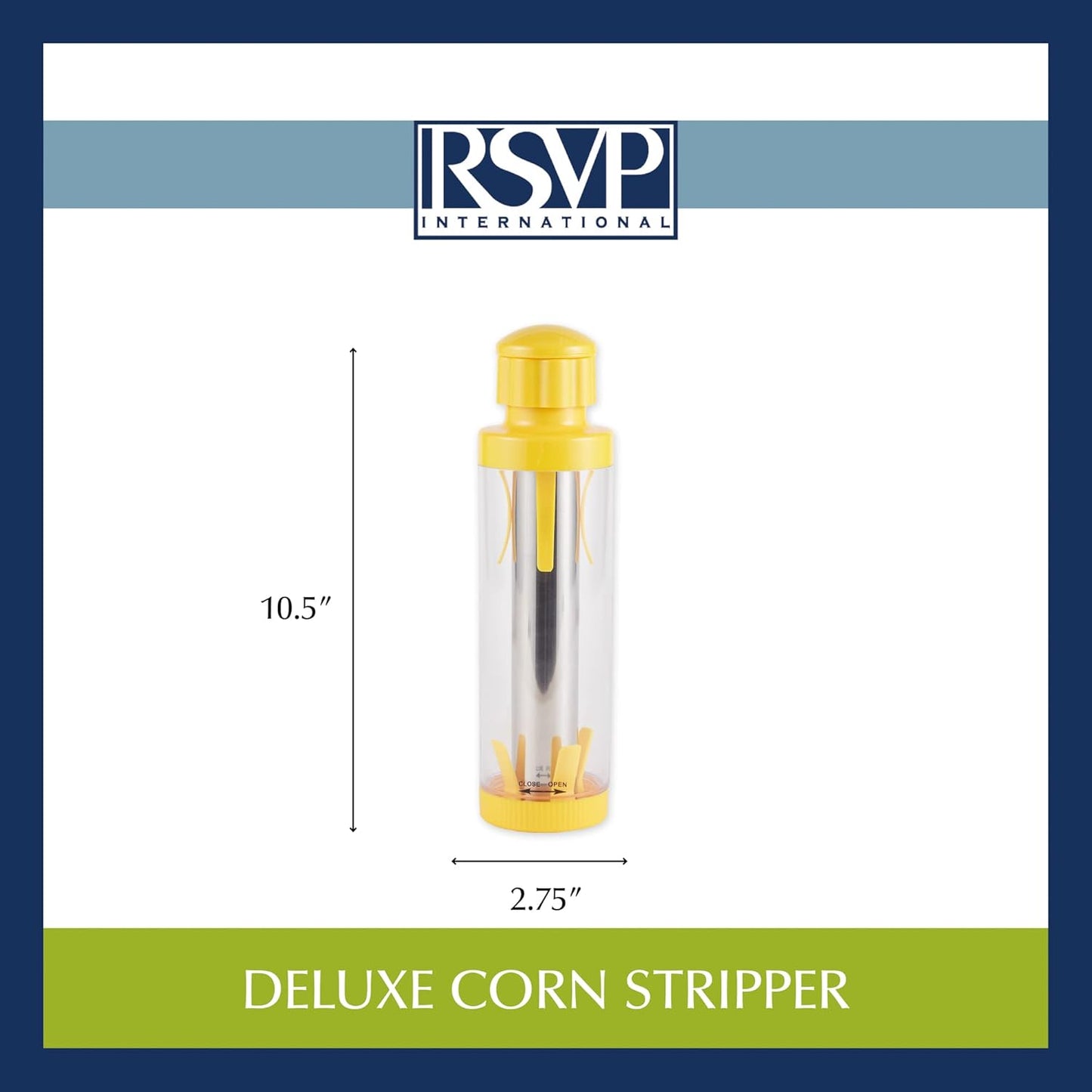 RSVP International Yellow Deluxe Corn Stripper, 10.5" | Quickly Remove Kernels from the Cob | No Splatters or Mess | Dishwasher Safe