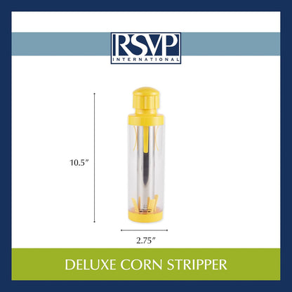 RSVP International Yellow Deluxe Corn Stripper, 10.5" | Quickly Remove Kernels from the Cob | No Splatters or Mess | Dishwasher Safe