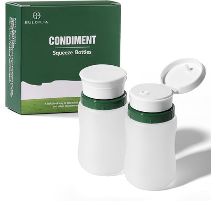 Condiment Squeeze Bottles, 1.3-oz salad dressing container to go, Leak Proof - Great for Sauce, Ketchup, Dressing, Oil - Easy Pour & Clean, BPA-FREE Plastic - 2 PACK