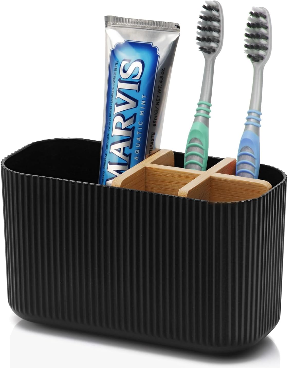 GFWARE Toothbrush Holders for Bathrooms, 5 Slots Bamboo Toothbrush Holder Kids Electric Toothbrush Holder and Toothpaste Holder for Bathroom Countertop Accessories Storage, Marble Toothbrush Organizer