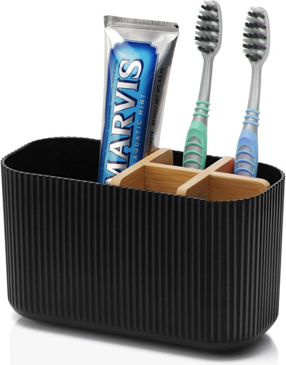 GFWARE Toothbrush Holders for Bathrooms, 5 Slots Bamboo Toothbrush Holder Kids Electric Toothbrush Holder and Toothpaste Holder for Bathroom Countertop Accessories Storage, Marble Toothbrush Organizer