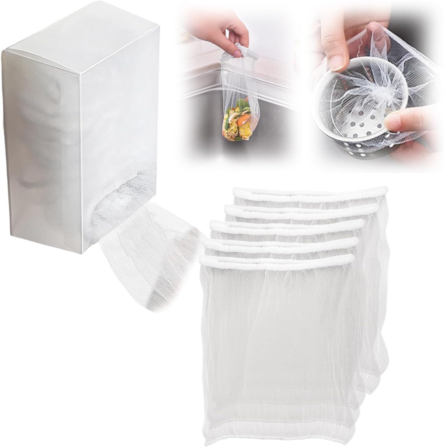 200 PCS Kitchen Sink Drain Strainer Mesh Bag and PP Extraction Box, Disposable Mesh Sink Strainer Bags for Collecting Kitchen Food Waste Leftover Garbage