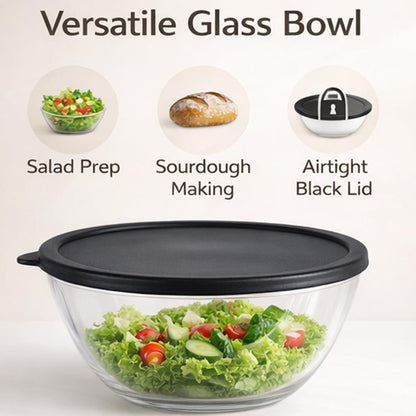 4.9 Quart Large Glass Mixing Bowl with Lid, Clear Glass Bowl for Bread Dough Mixing, Bread Making, Salad Serving, Food Prep & Storage