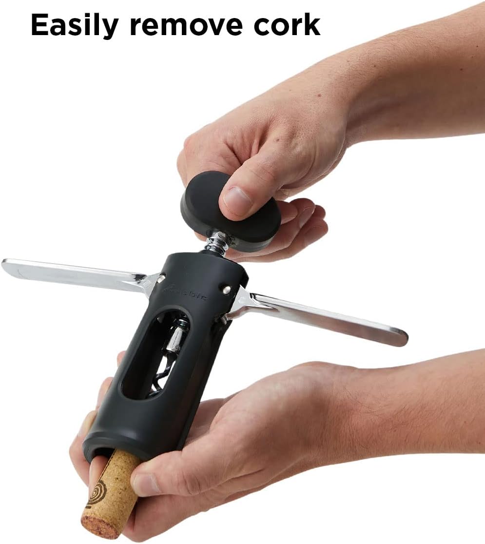 Rabbit Premium Wine Wing Corkscrew Wine Opener and Bottle Opener, Black 2.36 x 1.97 x 7.68 IN