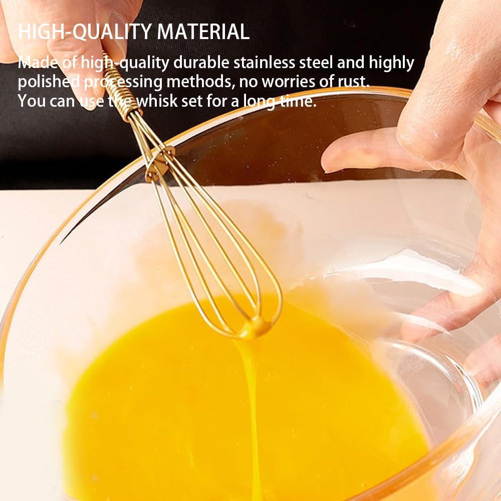 Stainless Steel Mini Whisk 2 Pcs, Small Wire Whisks Set with Wooden Handle, Kitchen Egg Beater Mini Hand Mixer for Cooking, 7.8inch