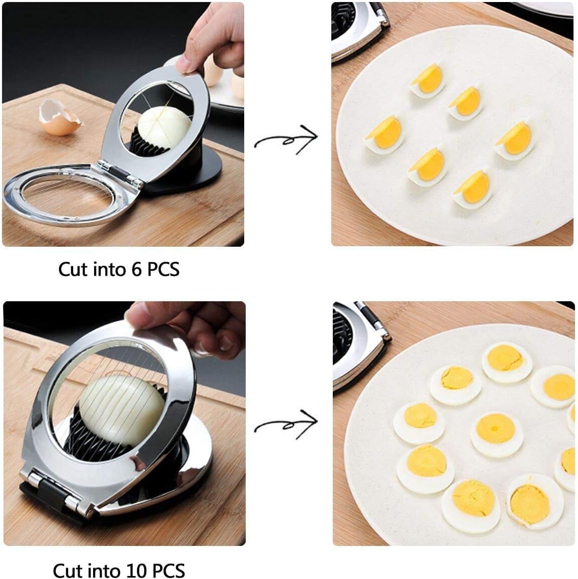 Egg Slicer Egg Cutter Egg Wedger For Hard Boiled Eggs,Stainless Steel Wire with 3 Slicing Styles Silver&Black