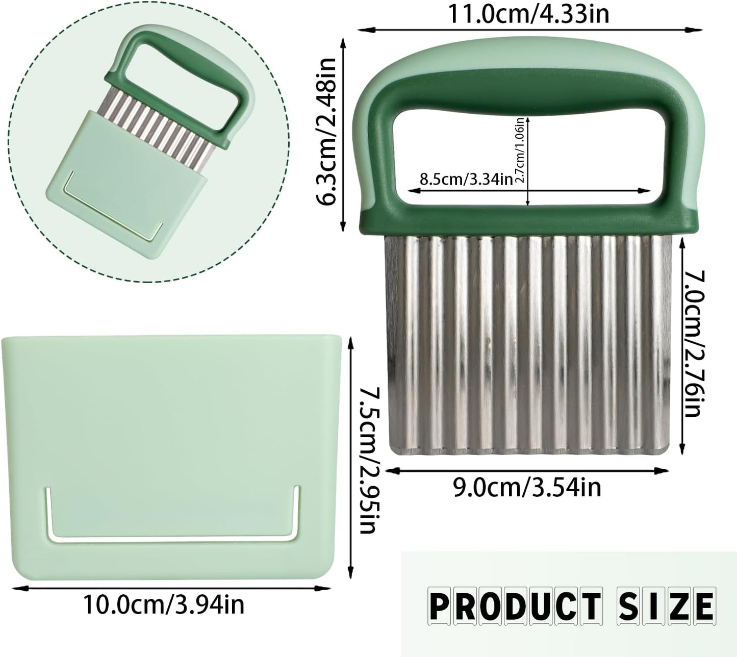 Crinkle cutter,Crinkle cutter for veggies,Stainless Steel Wave Cutter with Protective Case and Handle - Potato Chopper, Carrot Slicer, French Fry Cutter, Onion Chopping Knife (Green)
