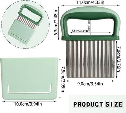 Crinkle cutter,Crinkle cutter for veggies,Stainless Steel Wave Cutter with Protective Case and Handle - Potato Chopper, Carrot Slicer, French Fry Cutter, Onion Chopping Knife (Green)