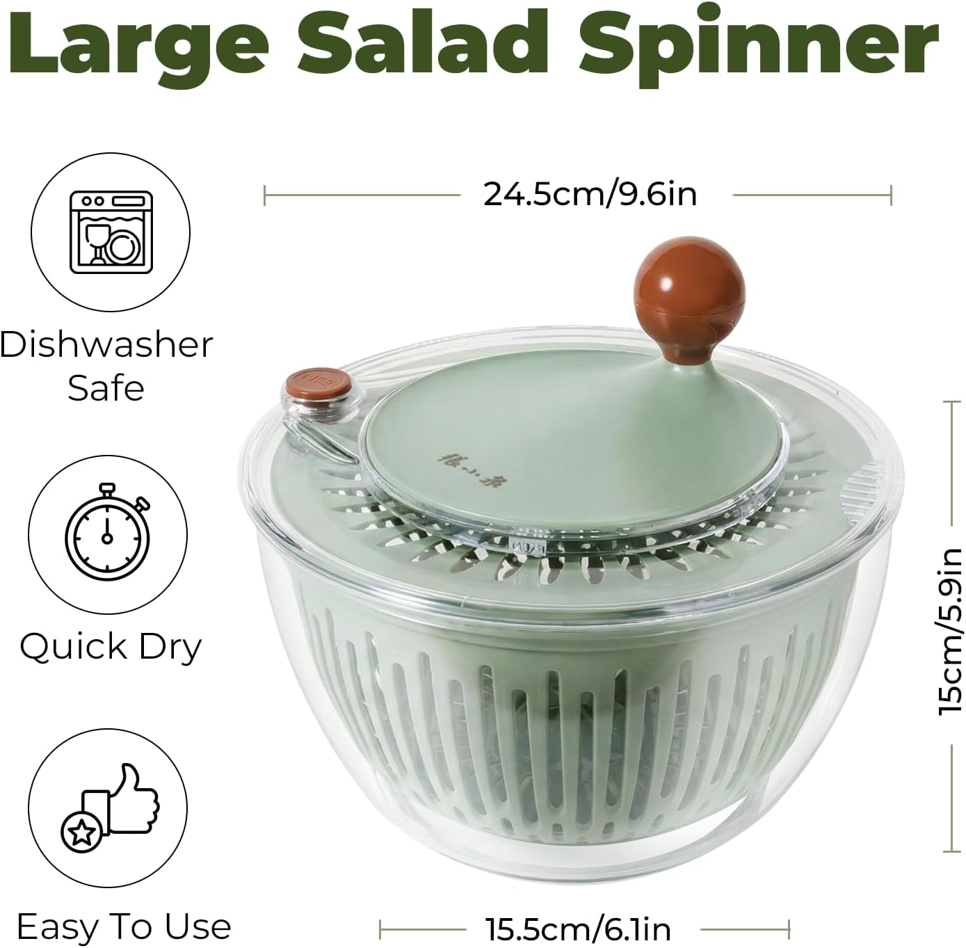 Salad Spinner Large Lettuce Spinner 4.3 Qt with Non-Slip Base & Stop Button Vegetable Dryer & Fruit Washing Bowl for Efficient Salad Prep