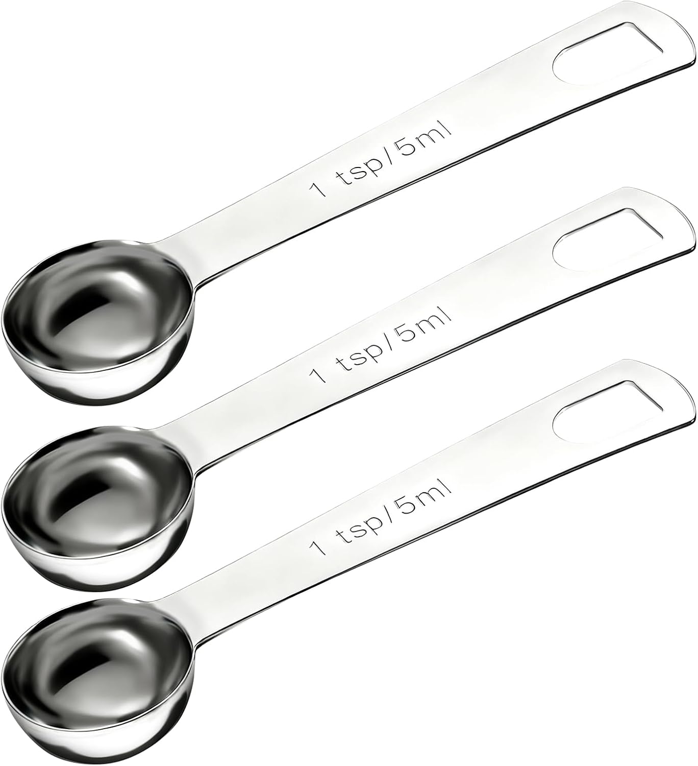 3 PCS Teaspoon Measuring Spoons, 5 ML Teaspoons Measuring Spoon, Stainless Steel 1 Teaspoon Scoop, 1/3 Tablespoon, Short Handle Measuring Teaspoons for Precise Cooking, Baking and Spices Measurement