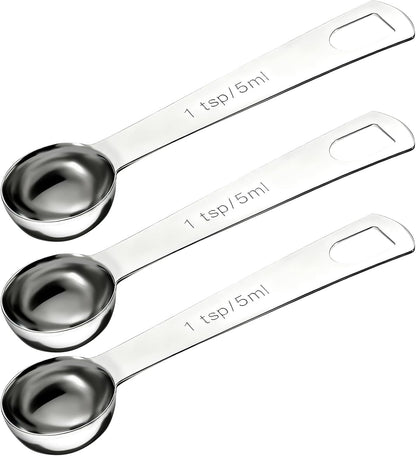 3 PCS Teaspoon Measuring Spoons, 5 ML Teaspoons Measuring Spoon, Stainless Steel 1 Teaspoon Scoop, 1/3 Tablespoon, Short Handle Measuring Teaspoons for Precise Cooking, Baking and Spices Measurement