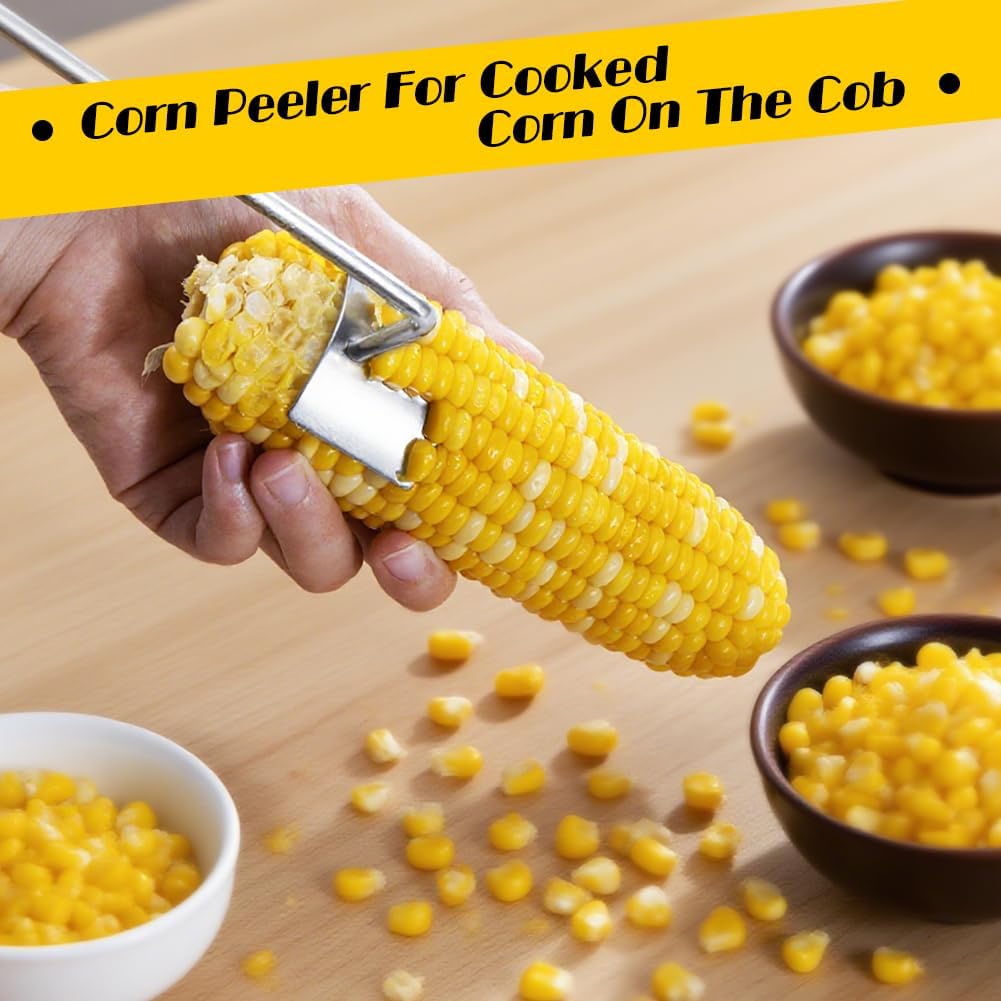 2PCS Stainless Steel Corn Cob Peeler,Professional Corn Cutter Tool to Remove Kernels from Corn on the Cob,Durable & Easy-to-Use Kitchen Gadget for Raw/Cooked Corn