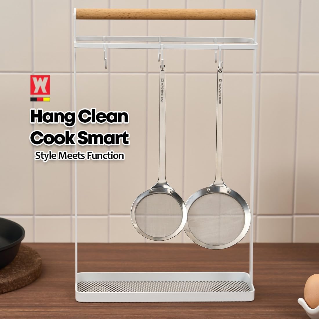WAGENSTEIGER SUS304 Stainless Steel Fine Mesh Skimmer, Long Handle Spider Strainer for Frying, Noodles, Eggs & Vegetables, Professional Kitchen Skimmer Ladle