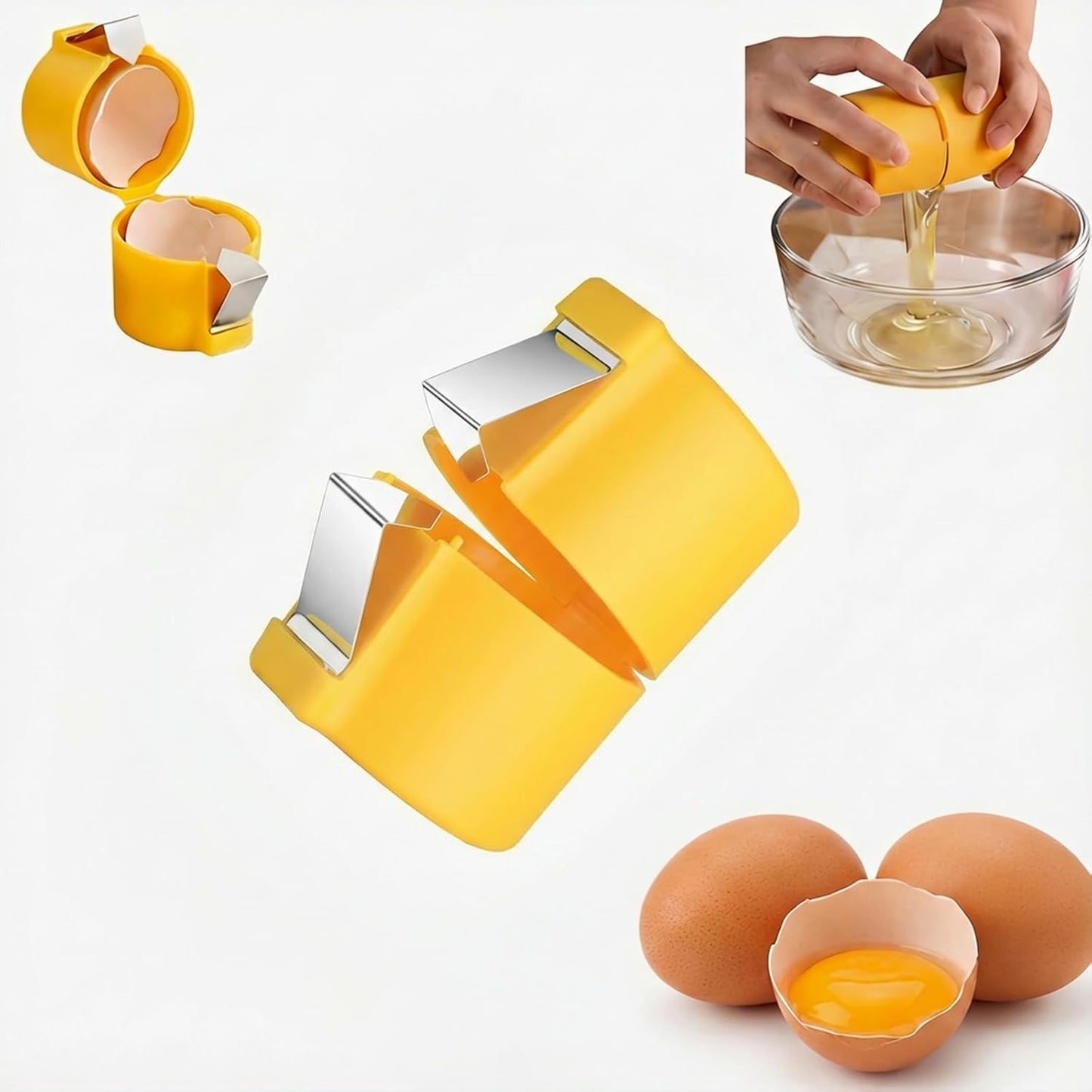 Premium PP Egg Shell Opener & Egg Cracker, Multifunctional Egg Peeler & Egg Opener Tool for Raw Eggs, Quick Clean Crack for Home Kitchen Gadgets, Stainless Steel Blade,Yellow Bright