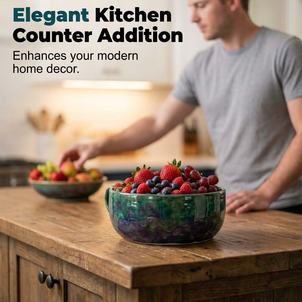 2026 Self Spinning Ceramic Berry Washing Bowl with Drain Holes, 360 Degree Fruit Swirl Colander with Center Cone, Automatic Quick Kitchen Rinse Washer for Berries Vegetables & Fruit Serving
