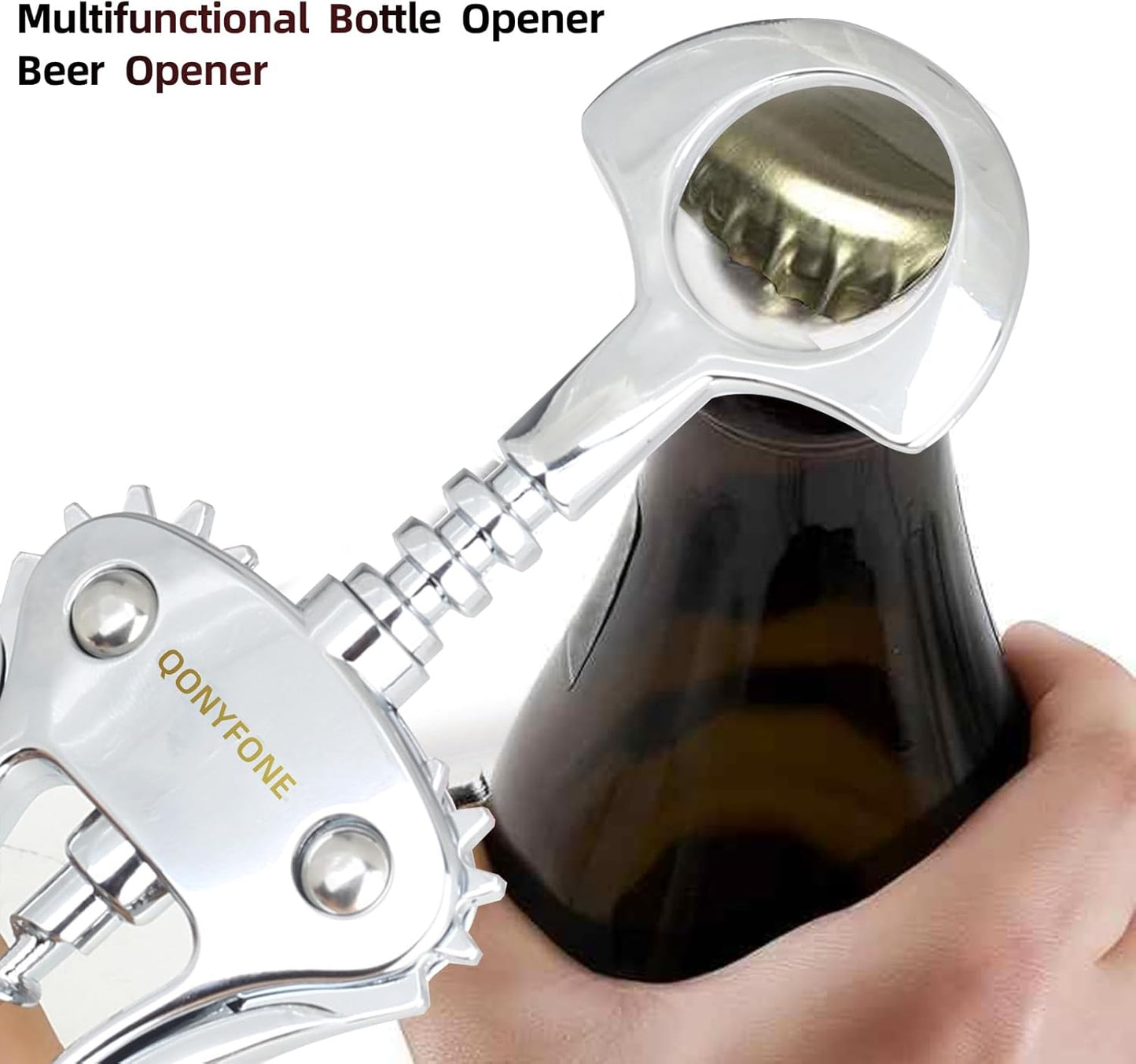 Wing Corkscrew Wine Opener, Premium Zinc Alloy Manual Bottle Opener, Heavy Duty Multifunctional Tool for Kitchen, Bar, Restaurant & Waiters (Silver)