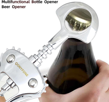 Wing Corkscrew Wine Opener, Premium Zinc Alloy Manual Bottle Opener, Heavy Duty Multifunctional Tool for Kitchen, Bar, Restaurant & Waiters (Silver)