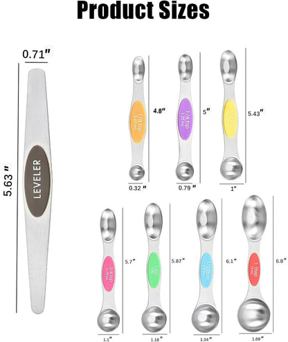 8-Piece Measuring Magnetic Spoons Set with Leveler - Stainless Steel for Measuring Dry and Liquid Ingredients, Double Ended, Stackable & Nested Fits in Kitchen Spice Jars for Baking & Cooking