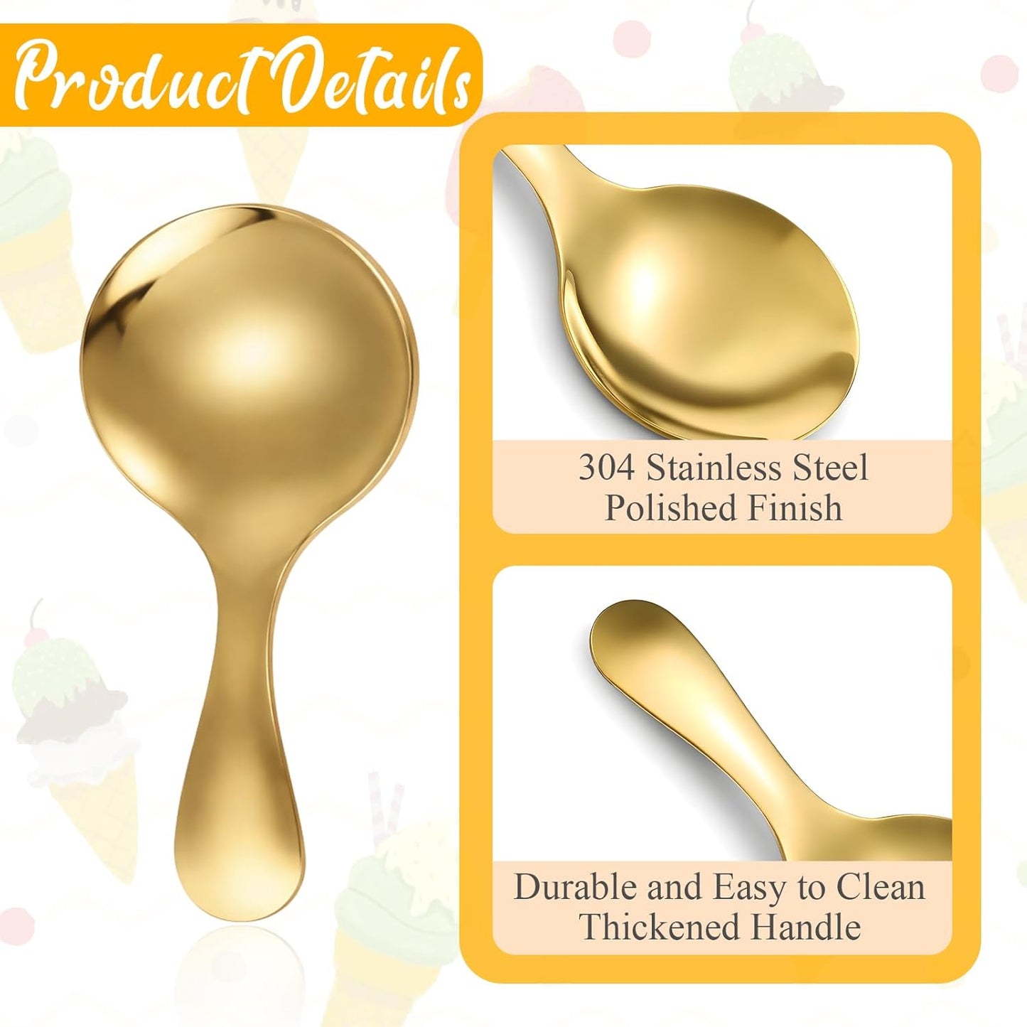 4 PCS Stainless Steel Coffee Scoop, Gold Measuring Spoons for Canisters, Small Short Handle Tablespoon for Tea, Sugar, Ice Cream, Dessert - Dishwasher Safe, Rustproof