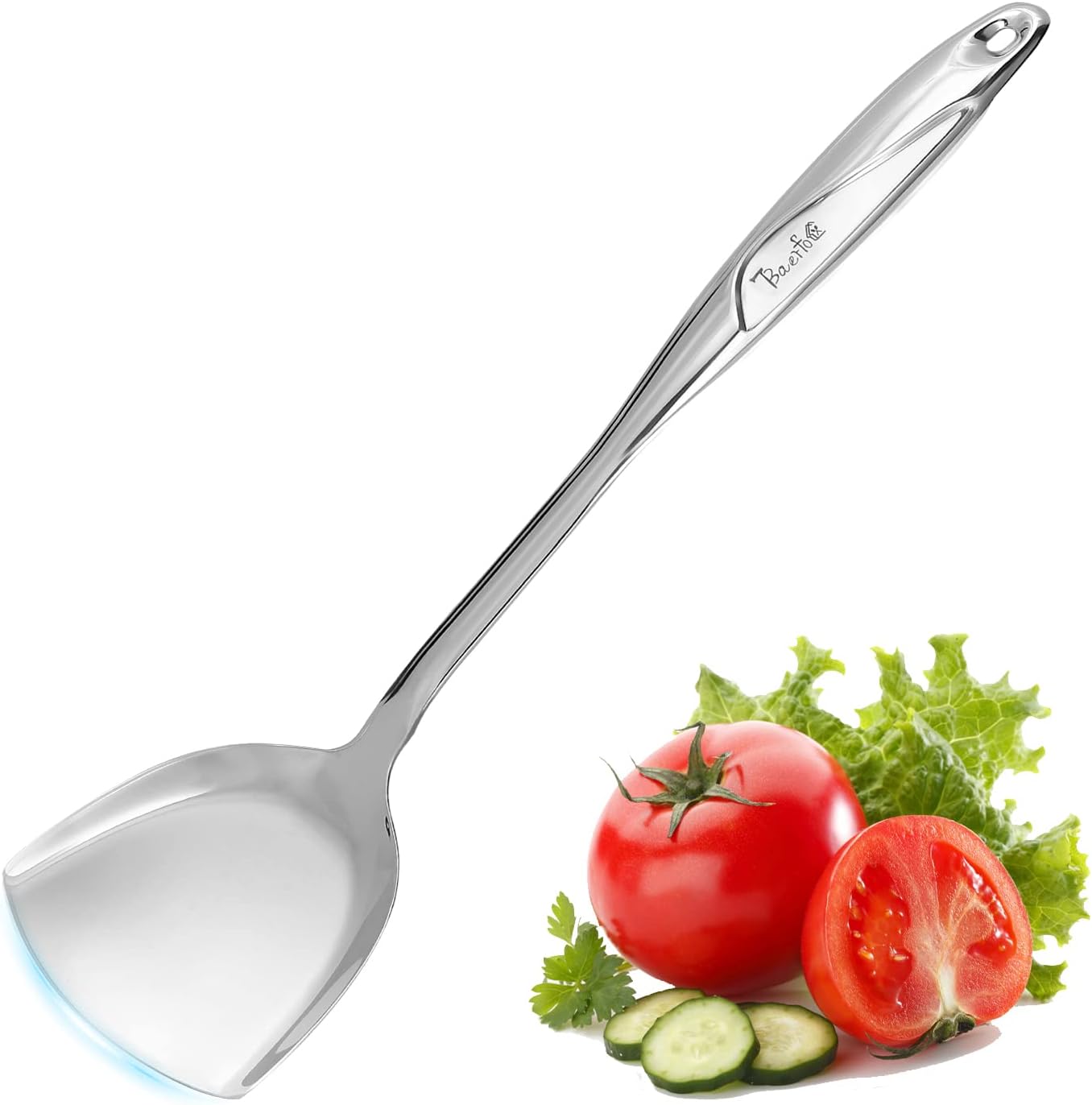 Spatula, Metal Spatula for Kitchen, Stainless Steel Slotted Turner, Hollow Handle Heat-Resistant Design, Ergonomic Dual-Handed Grip, Gift for Family