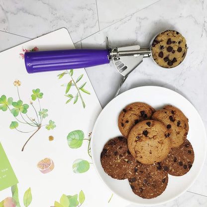 Saebye Portion Scoop - #8 (4 oz) - Disher, Large Ice Cream Scoop with Trigger, Cookie Scoop, Food Scoop, Muffin Scoop - Portion Control - 18/8 Stainless Steel, Grey Handle