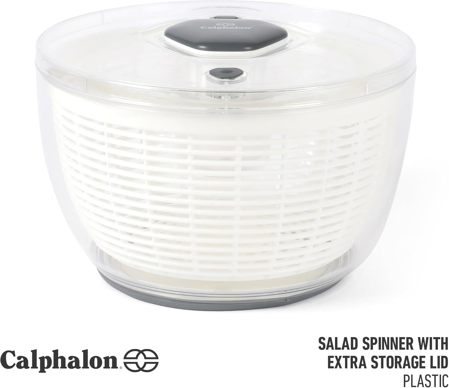 Calphalon Aero 6.3-Qt Stainless Steel Salad Spinner, Fruit & Vegetable Washer Bowl with Strainer Basket for Washing Lettuce, Spinach, Herbs & Fresh Produce