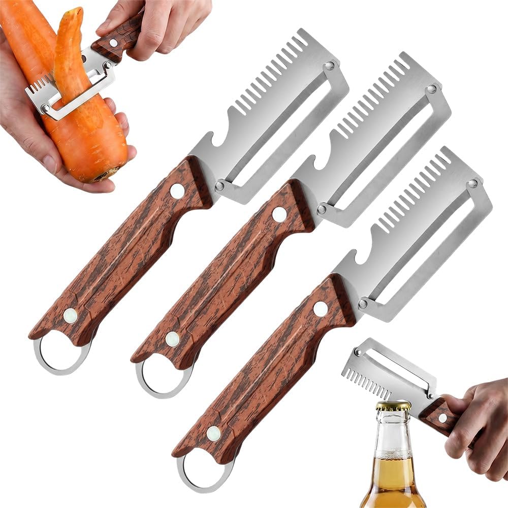 Premium Multi-Functional Vegetable Peeler for Kitchen, 2026 New Heavy Duty Stainless Steel Potato Peeler with Ergonomic Wooden Handle & Bottle Opener for Fruit and Vegetables (C-2Pcs)