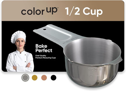 Color Up 2 Cup Measuring Cup, 480ml Stainless Steel Metal, Easy-Pour Spouts, Engraved Markings, Flat Base, Dishwasher Safe, for Dry and Liquid Ingredients