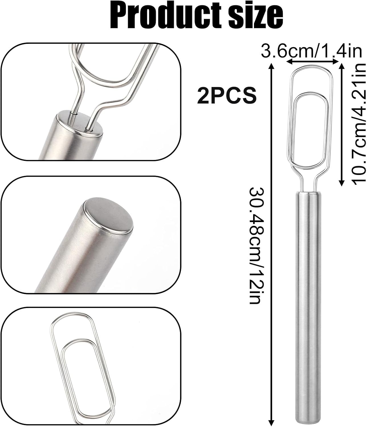 2pcs Dough Whisks, Stainless Steel Durable Dough Mixer Hand Tools Reaches Jar Bottom Bread Whisk Tool for Pizza Bread Cake Eggs Mixing