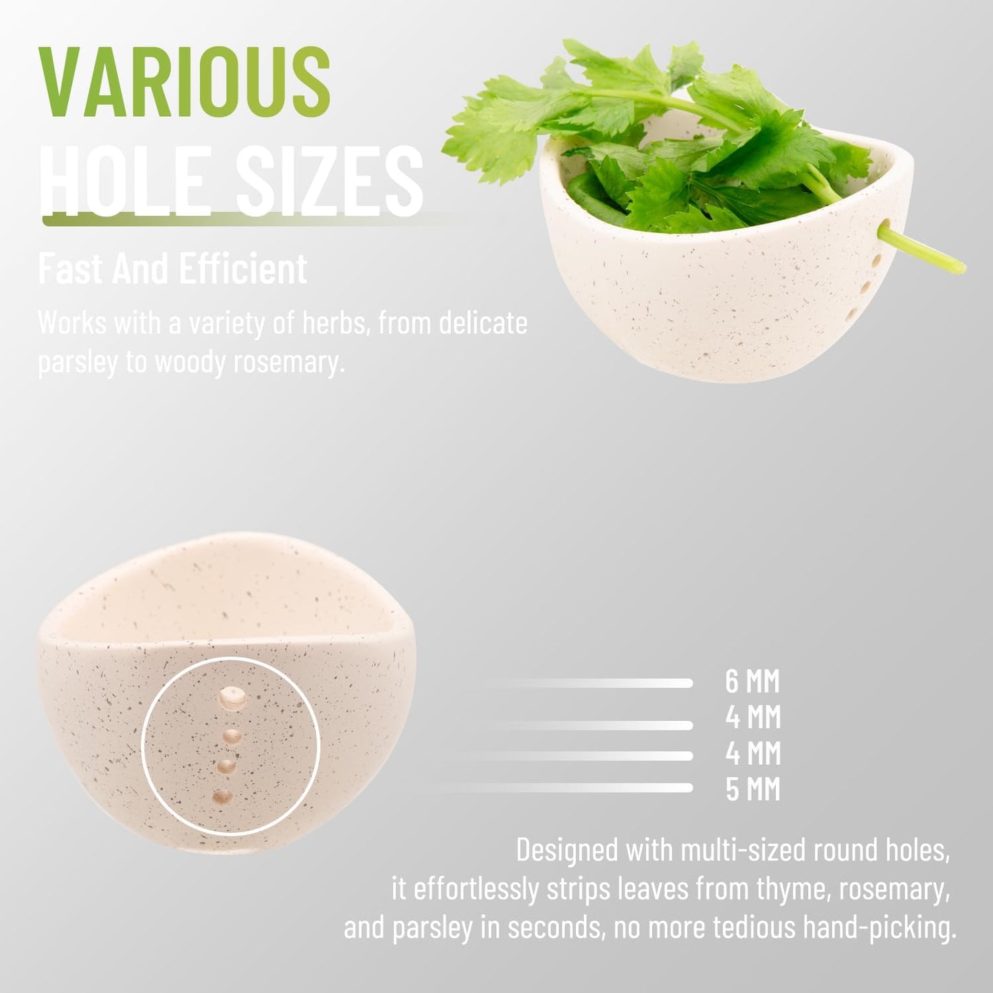 Pottery Herb Stripper Bowl - Small Herb Stripping Bowl with 4 Different Hole Sizes for Separating Leaves and Stems – Handmade Kitchen Tool, White