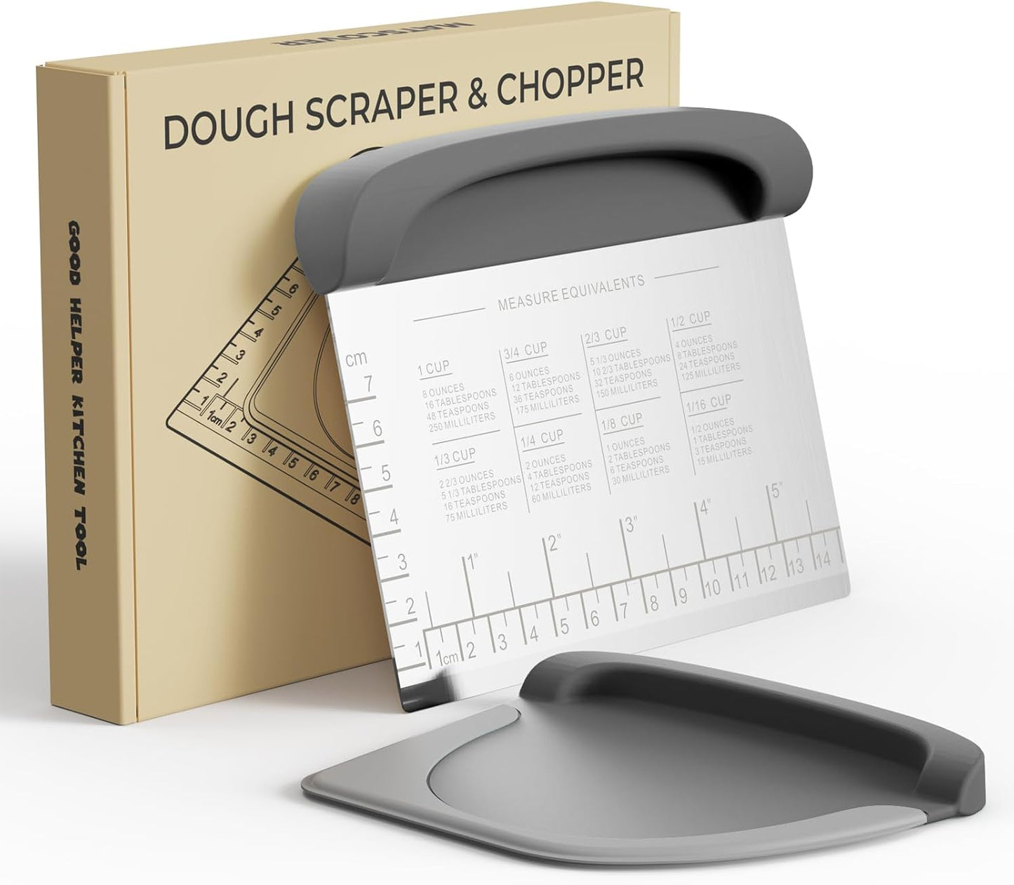 Bench Scraper Dough Cutter Tool - Bowl Pastry Scraper for Bread Cake Pizza, Bench Knife Kitchen Dough Scraper for Baking, Stainless Steel Food Scraper with Grip Handles & Measuring Scal, Blue