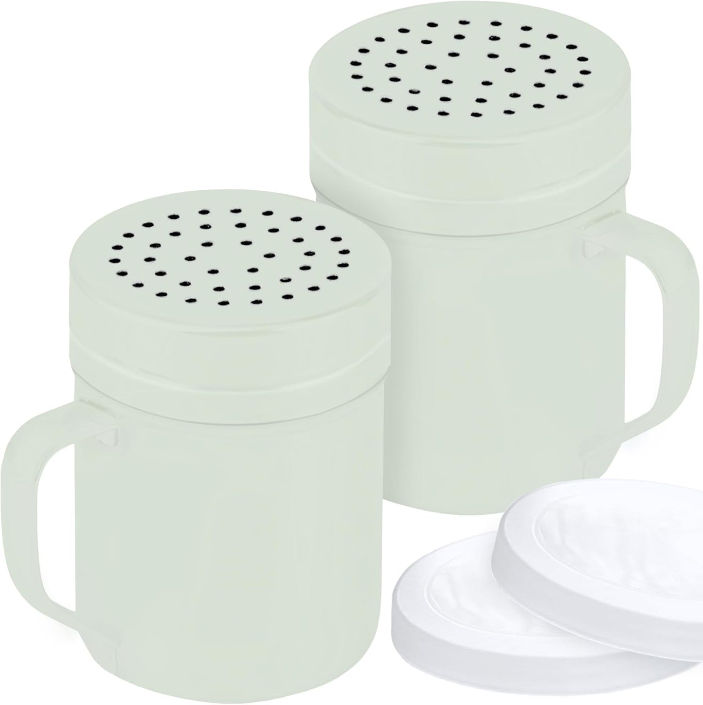 CUSINIUM Metal Salt Pepper Dredge Shakers - With Handle - Seasonings Spice Shakers With Holes and Lids - 10 Ounce, 2pcs | Style: Medium