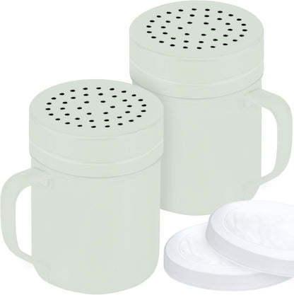 CUSINIUM Metal Salt Pepper Dredge Shakers - With Handle - Seasonings Spice Shakers With Holes and Lids - 10 Ounce, 2pcs | Style: Medium