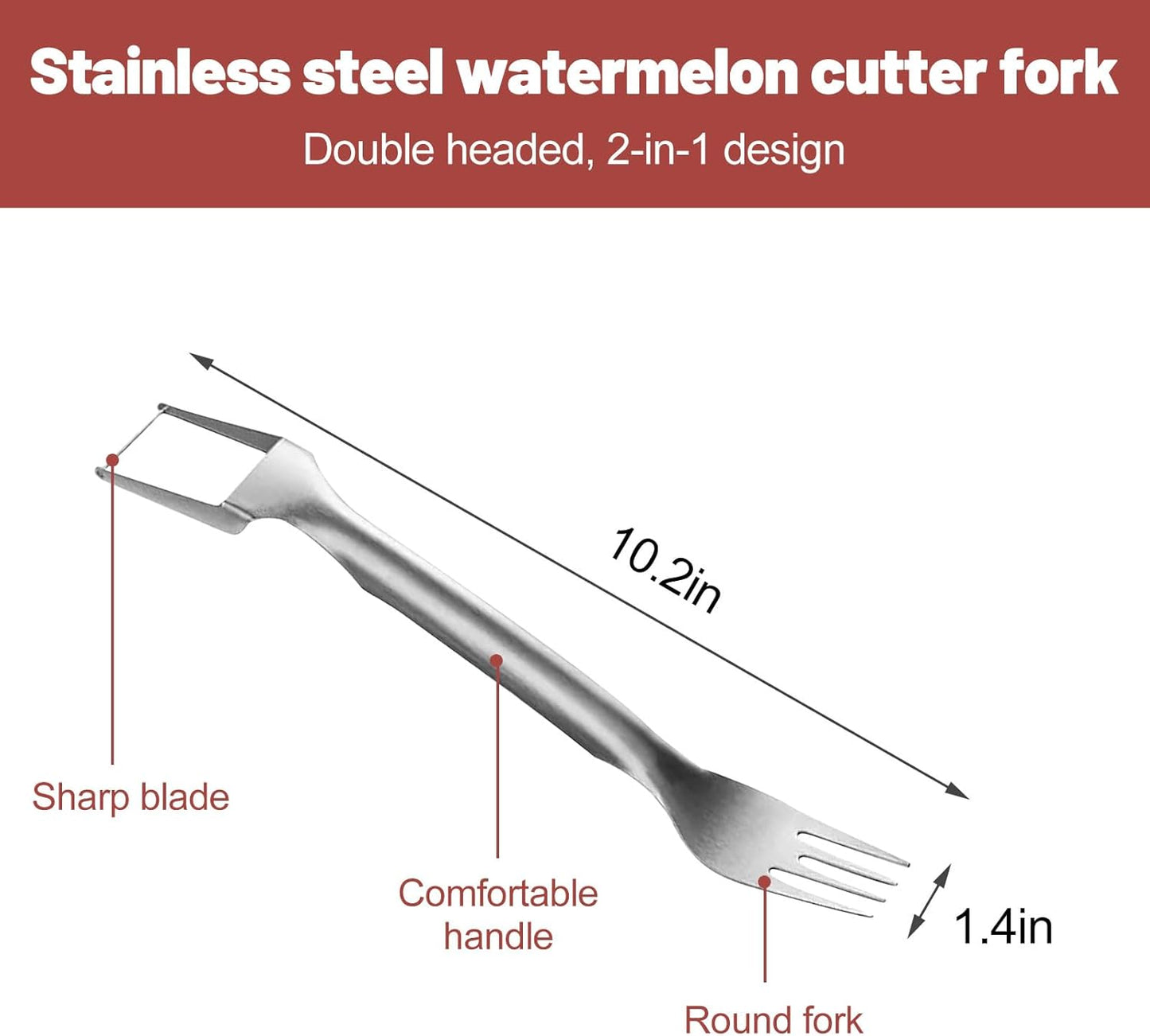Watermelon cutter, two-in-one stainless steel fruit slicer, upgraded portable watermelon fork, a small fruit fork-slicer tool suitable for use in households, gatherings, camping and kitchens.(1pcs)