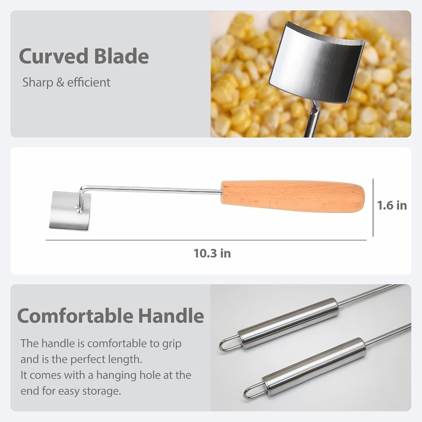 2Pcs Corn Peeler for Corn on The Cob Stripper Tool, Long Handle Stainless Steel Corn Stripping Tool Kernel Remover (Silver+Brown)