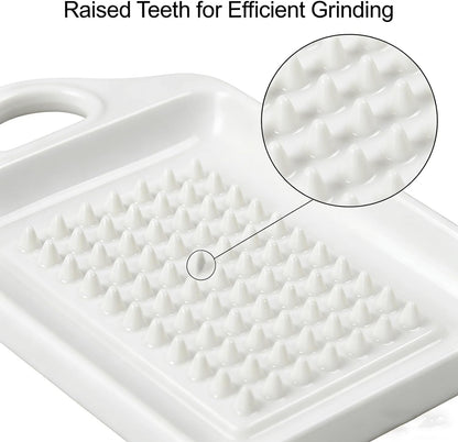 Ceramic Garlic Grater Plate, Ginger Grinder & Garlic Mincer with Raised Teeth, Multi-Function Manual Grater for Baby Food, Vegetables, Fruit & Spices, White