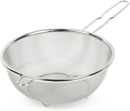 8″ Stainless Steel Fine Mesh Strainer with Feet – Standing Colander with Handle for Strain, Sift, Drain & Rinse Vegetables, Fruits & Pasta