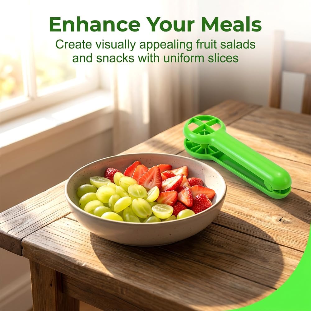 Grape Cutter Tool, Fruit Slicer Cuts Cherry Tomatoes & Strawberries into 4 Pieces, Fruit Quarter Tool for Salad, Cake Decoration, Kitchen Gadgets (green)