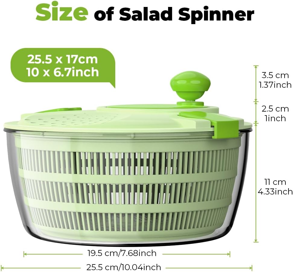 Salad Spinner, Fruit and Vegetable Washer, Spin and Dry Salad Greens, 3 QT Lettuce Spinner with Bowl and Mesh Basket